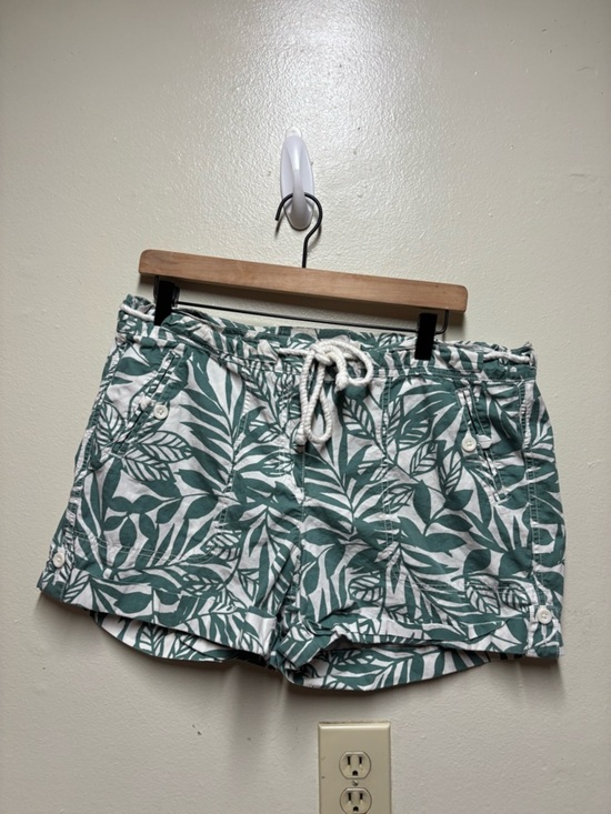 Pants - Loft leaf print shorts tie waist women's 12 green white tropical